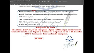 3متوسط فرنسية وضعية ادماجية حول العل امة عبد الحميد بن باديس باللغة الفرنسية 3am 