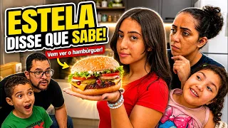 Estela vai fazer hambúrguer pra janta, será que ela consegue.