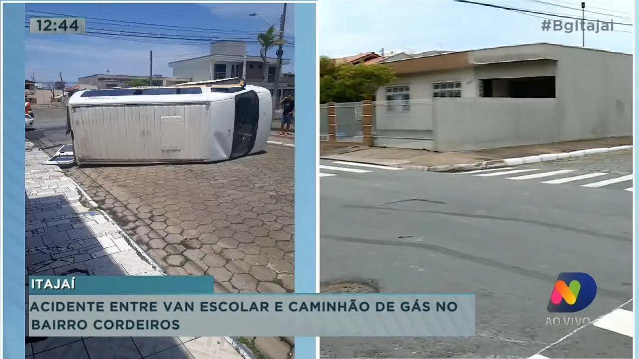 Acidente entre van escolar e caminhão de gás no bairro Cordeiros em itajaí