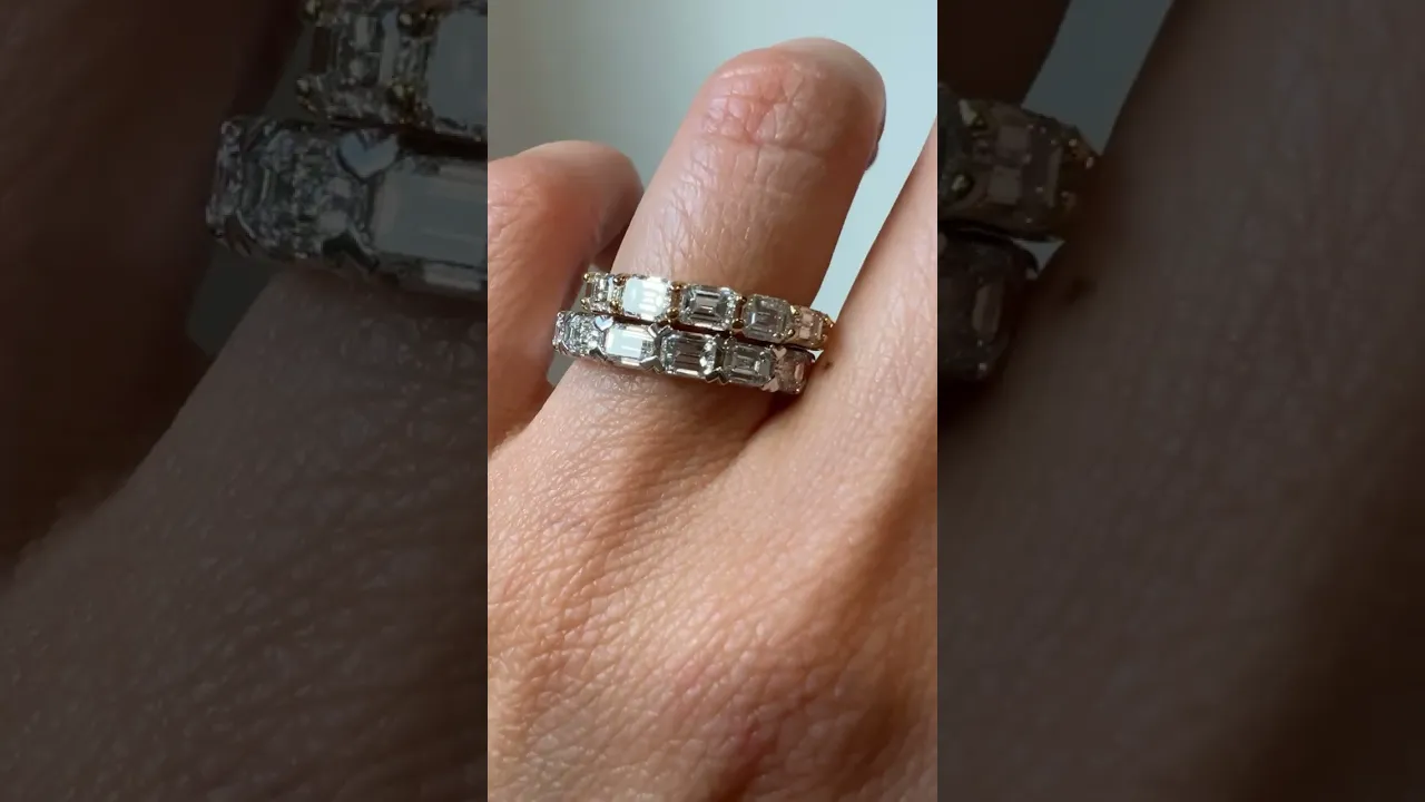 14K Gold Emerald Cut Halfway East West Eternity Modern Prong Set Lab Grown Diamond Wedding Band Ring