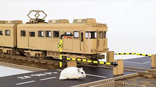 【電車】ストローで踏切をつくる｜Making Railroad Crossing with Straw【train】