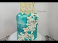 Teal Colored Rosette Birt ay Cake Cake Decorating