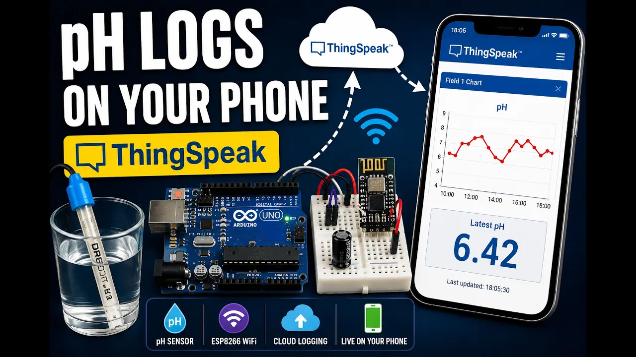 pH logs on Cell phone- ThingSpeak and Arduino