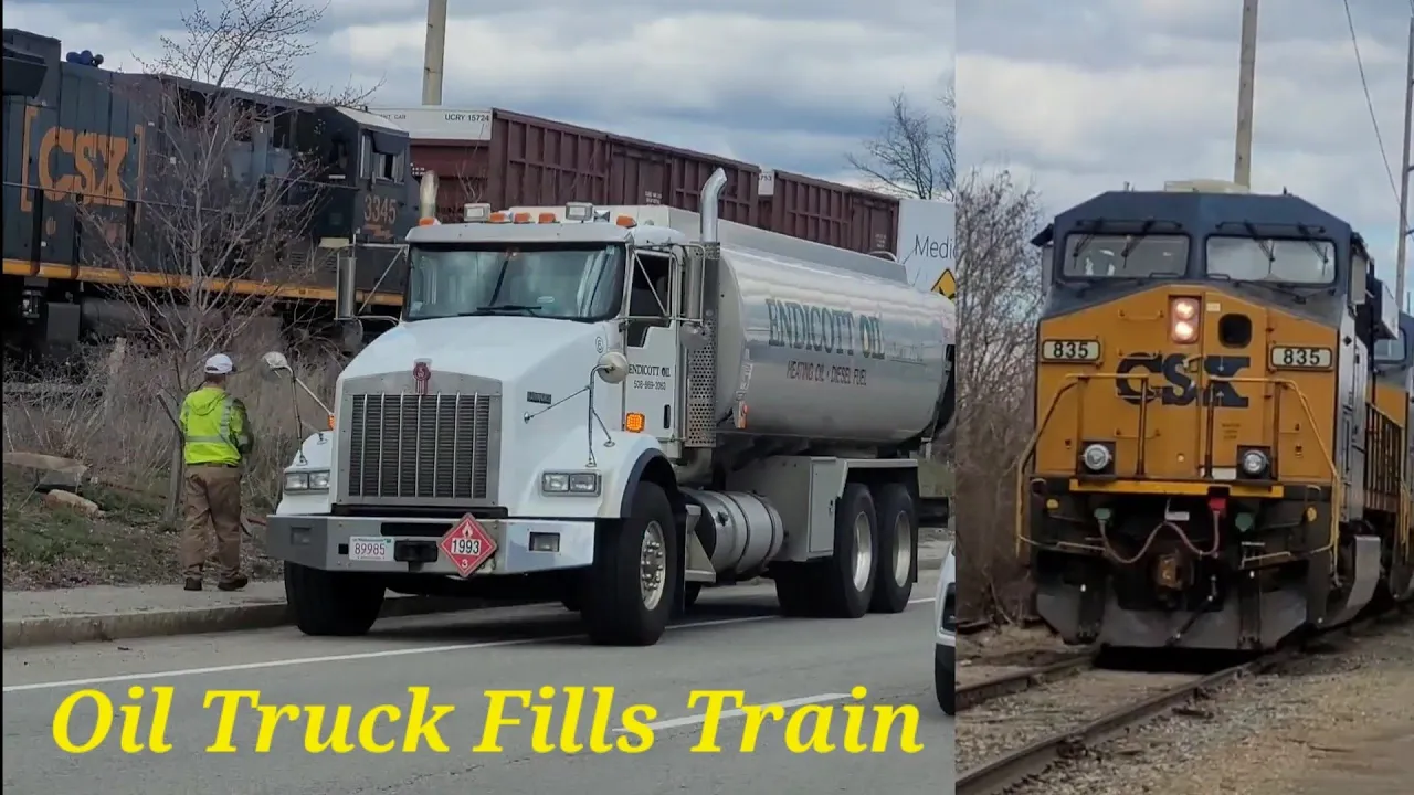 CSX Locomotive Takes On Fuel From Oil Truck And Abandoned Church With Culverts