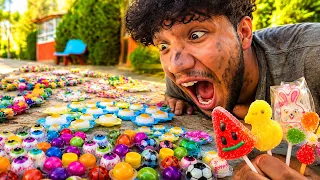 Poor boy on the road full of delicious sweets and jellies 🍡🍭🍬🍫🍢🍮