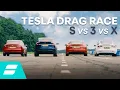 Drag Race Tesla Model 3 vs Model S vs Model X vs Model 3 Performance