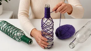 dont throw away old oil bottles amazing diy idea with yarn and glass bottles 