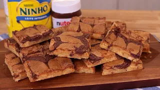 BROWNIE DE LEITE NINHO COM NUTELLA | MASSA BRANCA, CREMOSO POR DENTRO E COM CASQUINHA