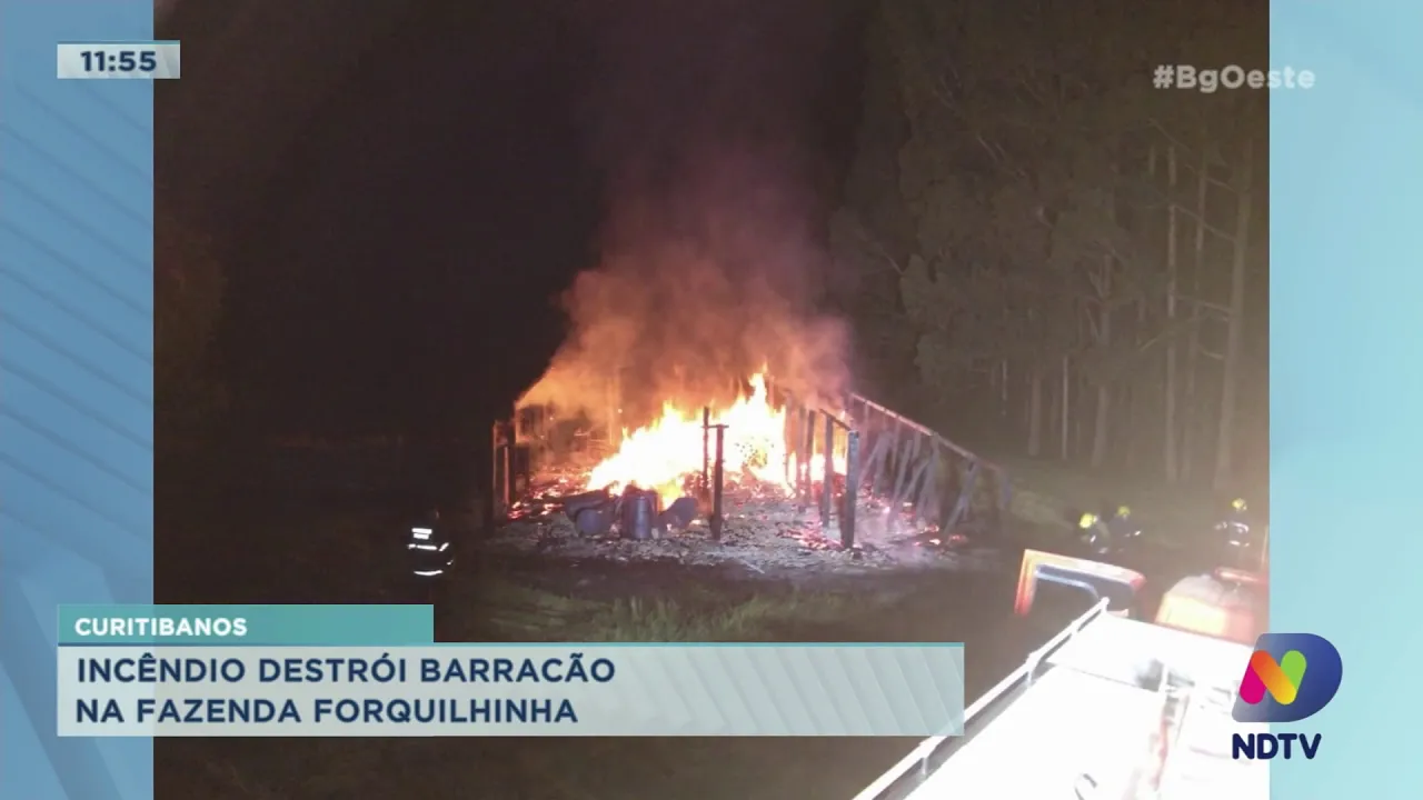 Curitibanos: Incêndio destrói barracão na Fazenda Forquilhinha