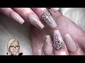 Nude acrylic nails crystal accent finger coffin nails rose gold