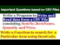 Important Question based on CSV File Part-1 File Handling CSV Files CBSE Class 12 Computer Science