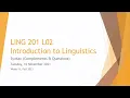 Introduction to Linguistics Lecture 10 Syntax II