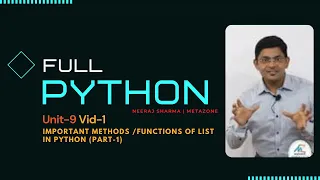 Python Unit9-V 1 Important methods functions of list in python Part-1 Neeraj Sharma