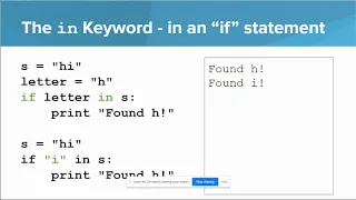 codeHS 7 5 Strings - the in keyword Python