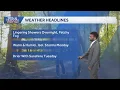 Lingering showers through tonight patchy fog possible
