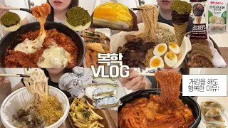 1년 반만에 복학하고 먹은 것들 모음zip🥘🍜먹방VLOG/한우실비곱찜닭+당면/크림차돌떡볶이+버터갈릭감튀/치즈볶음밥+튀김/라멘+교자/두바이아이스크림/쫀득모찌볼/망고타르트/두바이찹쌀떡