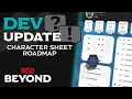 Character Sheet Roadmap - Dev Update