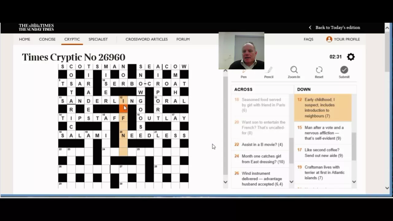 Solving the Times crossword on 13th February