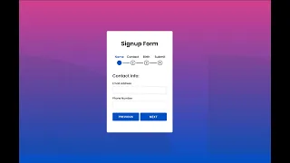 Animated Multi-Step Form with Progress Bar Using Pure HTML CSS JavaScript