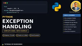 Python Tutorial Exception Handling in Python try except finally raiseexception handling