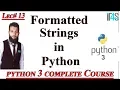 Python Tutorial in Urdu Hindi Formatted Strings in Python Strings Formatting in Python