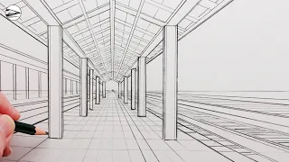 Drawing a Railway Station in One-Point Perspective: Easy