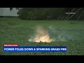 Downed power poles appear to spark small grass fire in Oswego Illinois - August 2026