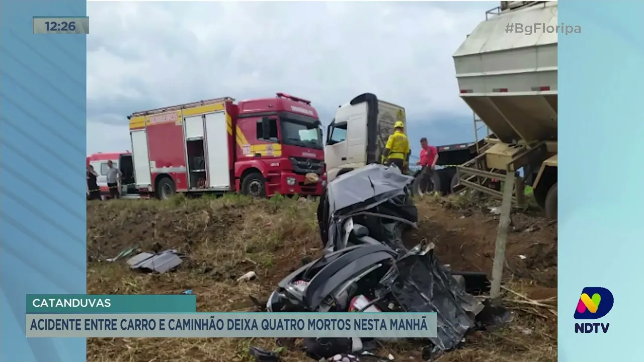 Acidente entre carro e caminhão deixa quatro mortos na manhã desta segunda-feira, em Catanduvas