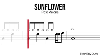 Sunflower - Post Malone BEGINNERS DRUMS Scrolling Scores