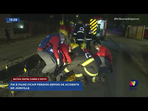 Batida entre carro e moto: pai e filho ficam feridos depois de acidente em Joinville