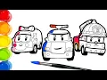 ROBOCAR POLI drawing and coloring for kids toddlers Poli Roy Amber learn colors Tim Tim TV