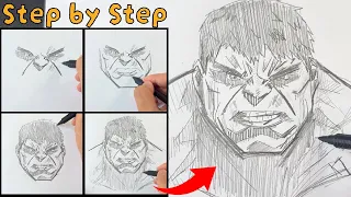 ハルクの描き方をステップごとに解説| 簡単なハルクの鉛筆画 【Hulk】