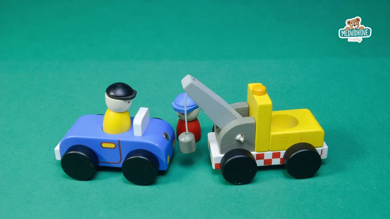 Dřevěná auta  - Dřevěná odtahovka s autem Tow Truck Tender Leaf Toys - 4