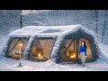 Lagu Kamperen in zware sneeuw in een luxe opblaasbare tent van 60 kg met 2 kamers ❄️ Camping ASMR