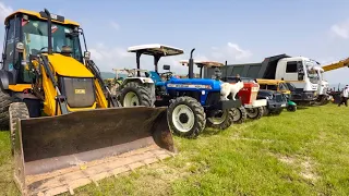jcb 3dx loading mud in tata tippers tractors swaraj 855f new holland 3630 tractor 4x4 jcb thar truck