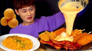 Download ASMR 불닭치즈퐁듀😋감자핫도그 닭다리구이 까르보불닭볶음면 먹방!Spicy Cheese Falls With Corn Dog Fried Chicken Sausage MuKBang! MP3