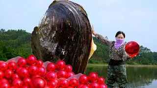 😱Pry open the giant clam, inside it is pregnant with charming red pearls, extremely beautiful