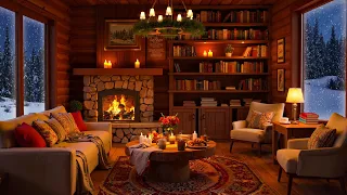 Smooth Jazz With Fireplace Sounds In A Peaceful Cabin Retreat Cozy Winter Night Ambience 