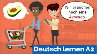 Download Deutsch lernen mit Dialogen / Tina und Daniel kaufen im Supermarkt ein. / Wortschatz Lebensmittel MP3