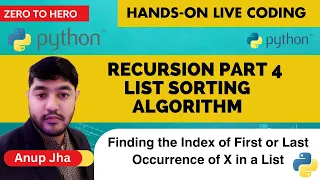 Recursion in Python - 028 Hands on live-coding Finding the Index of First Occurrence of x in a List