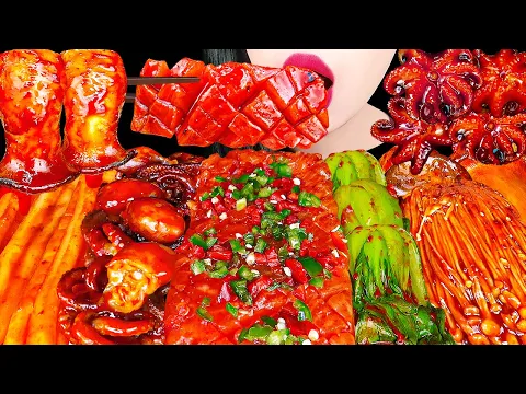 ASMR SPICY SEAFOOD *MARA SALMON, OCTOPUS, ENOKI MUSHROOM 매콤한 해물찜, 마라 연어 먹방 EATING SOUNDS MUKBANG 먹방