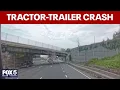 Tractor-trailer crashes into overpass on New York State Thruway