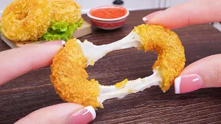 🧅 So Cheesy Mini Mozzarella Onion Rings Recipe | ASMR Cooking Mini Food