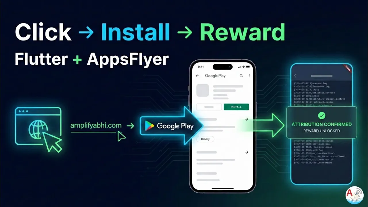 🔥 Flutter AppsFlyer Deferred Deep Link in 4 Min 🚨 | Browser to Play Store Reward Demo | amplifyabhi