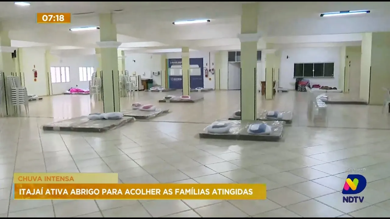 Chuva intensa: Itajaí ativa abrigo para acolher as famílias atingidas