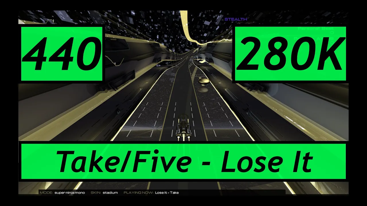 Audiosurf 2 Ep. 440: Take/Five - Lose It. 280K score. Super Ninja Mono.
