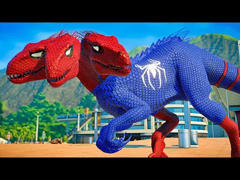 Download MP3 Spiderman Indoraptor Vs Tyrannosaurus Rex, Ironman Giganotosaurus Jurassic World Dinosaurs Fight