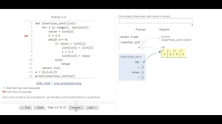Algorithm insertion sort with visualize python Code