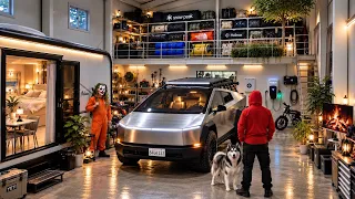 LIVING IN MY GIANT CAMPING HOUSE WITH TESLA CYBERTRUCK
