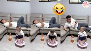 Dad was happily sipping his drink when his son stuck the straw into the foot bath basin. 😂